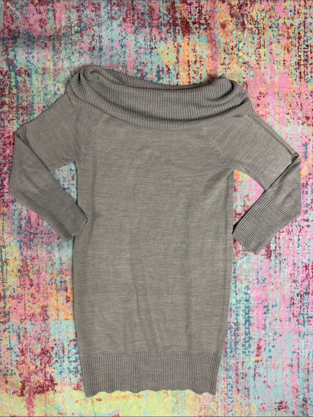 New York & Company Gray Off-the-Shoulder Knit Sweater